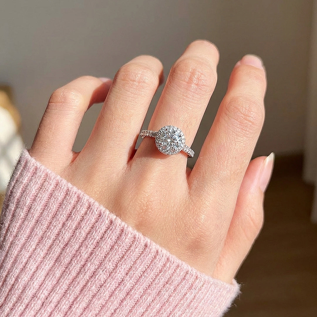 Round Halo White Gold Plated Engagement Ring | Luxe2046