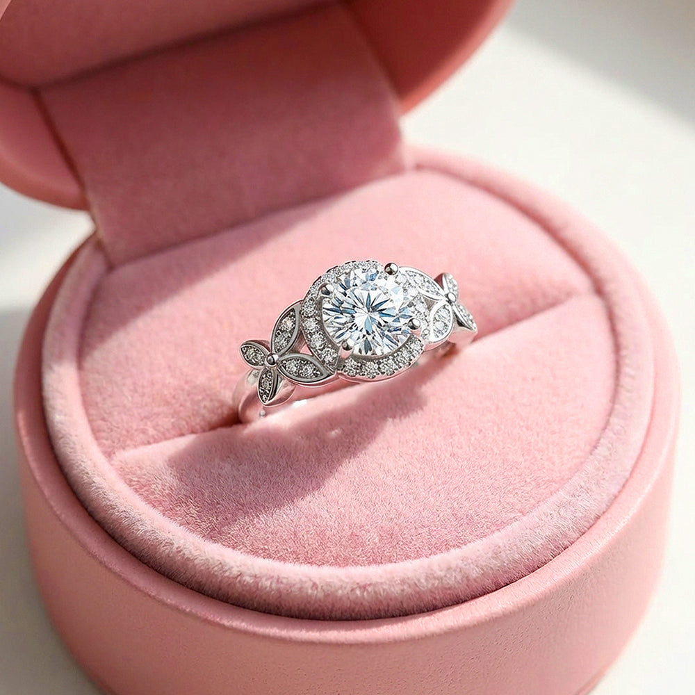 Round Halo Butterfly Engagement & Floral Ring | Luxe2047