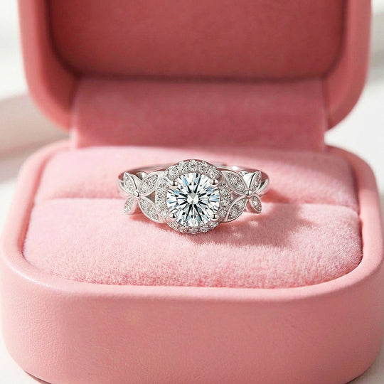Round Halo Butterfly Engagement &amp; Floral Ring | Luxe2047