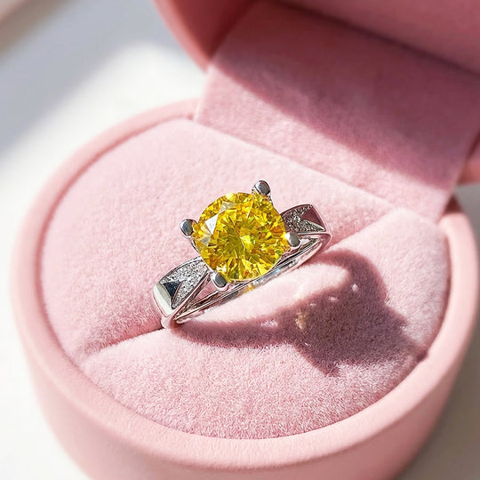 Round Cut Yellow Engagement Ring &amp; Yellow Solitaire Ring | Luxe2048