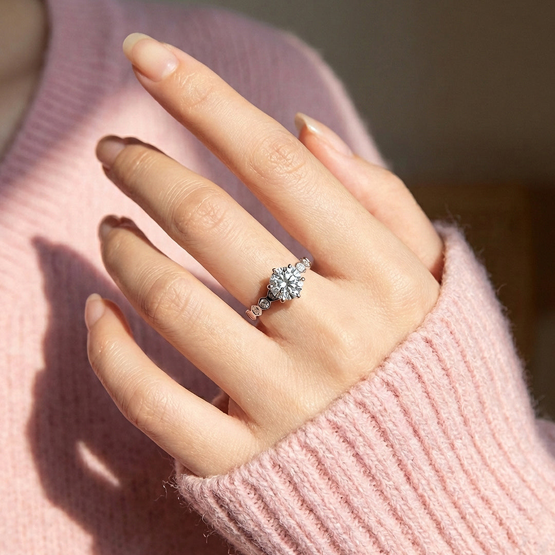 Round Cut Hexagon Band Engagement Ring | Luxe2055 - Ring | Singapore Jewellery, Wedding Rings &amp; Gifts | Same Day Delivery | Tiara.com.sg