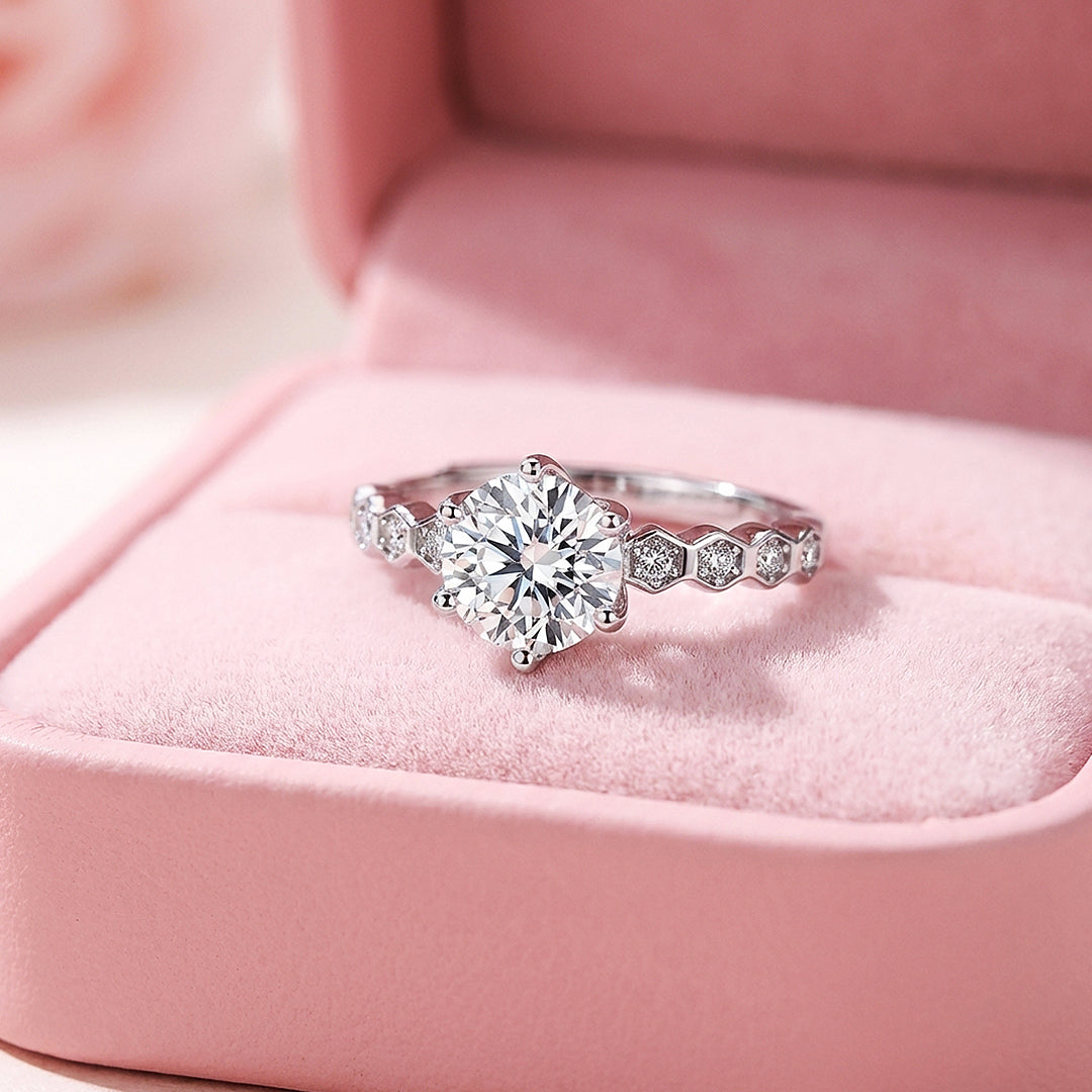 Round Cut Hexagon Band Engagement Ring | Luxe2055 - Ring | Singapore Jewellery, Wedding Rings &amp; Gifts | Same Day Delivery | Tiara.com.sg