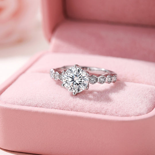 Round Cut Hexagon Band Engagement Ring | Luxe2055 - Ring | Singapore Jewellery, Wedding Rings &amp; Gifts | Same Day Delivery | Tiara.com.sg