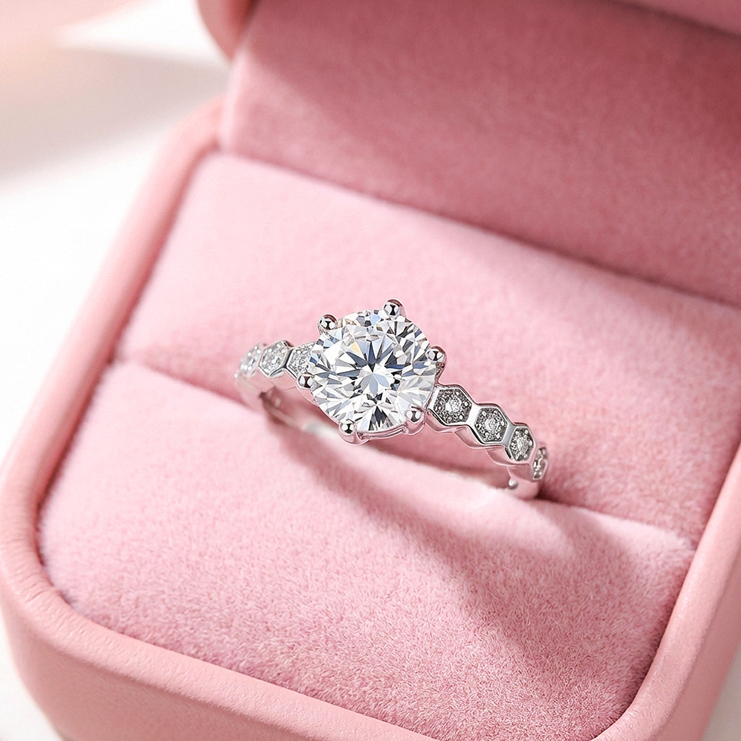 Round Cut Hexagon Band Engagement Ring | Luxe2055 - Ring | Singapore Jewellery, Wedding Rings &amp; Gifts | Same Day Delivery | Tiara.com.sg