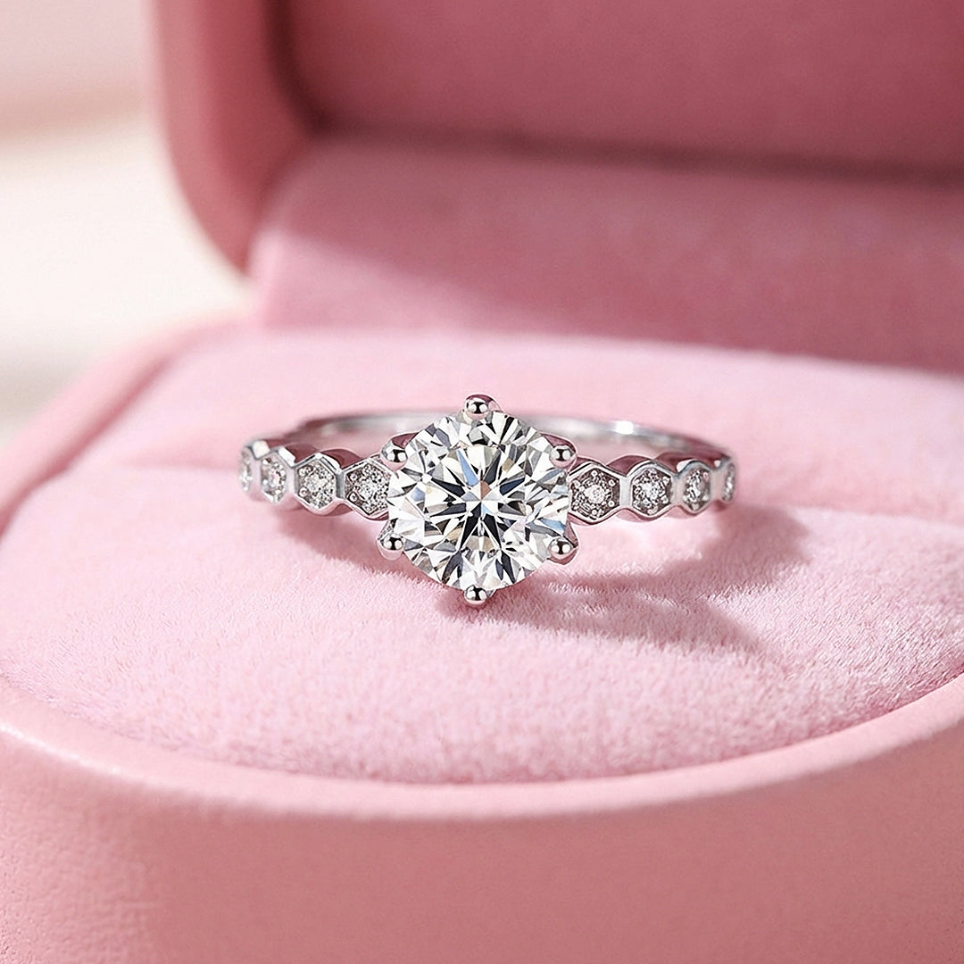 Round Cut Hexagon Band Engagement Ring | Luxe2055 - Ring | Singapore Jewellery, Wedding Rings &amp; Gifts | Same Day Delivery | Tiara.com.sg