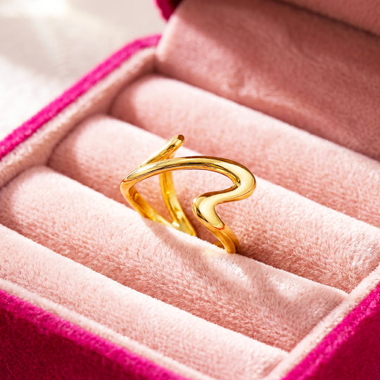 Wave V-Shape Ring | Gold-Plated Adjustable Ring | Luxe2057