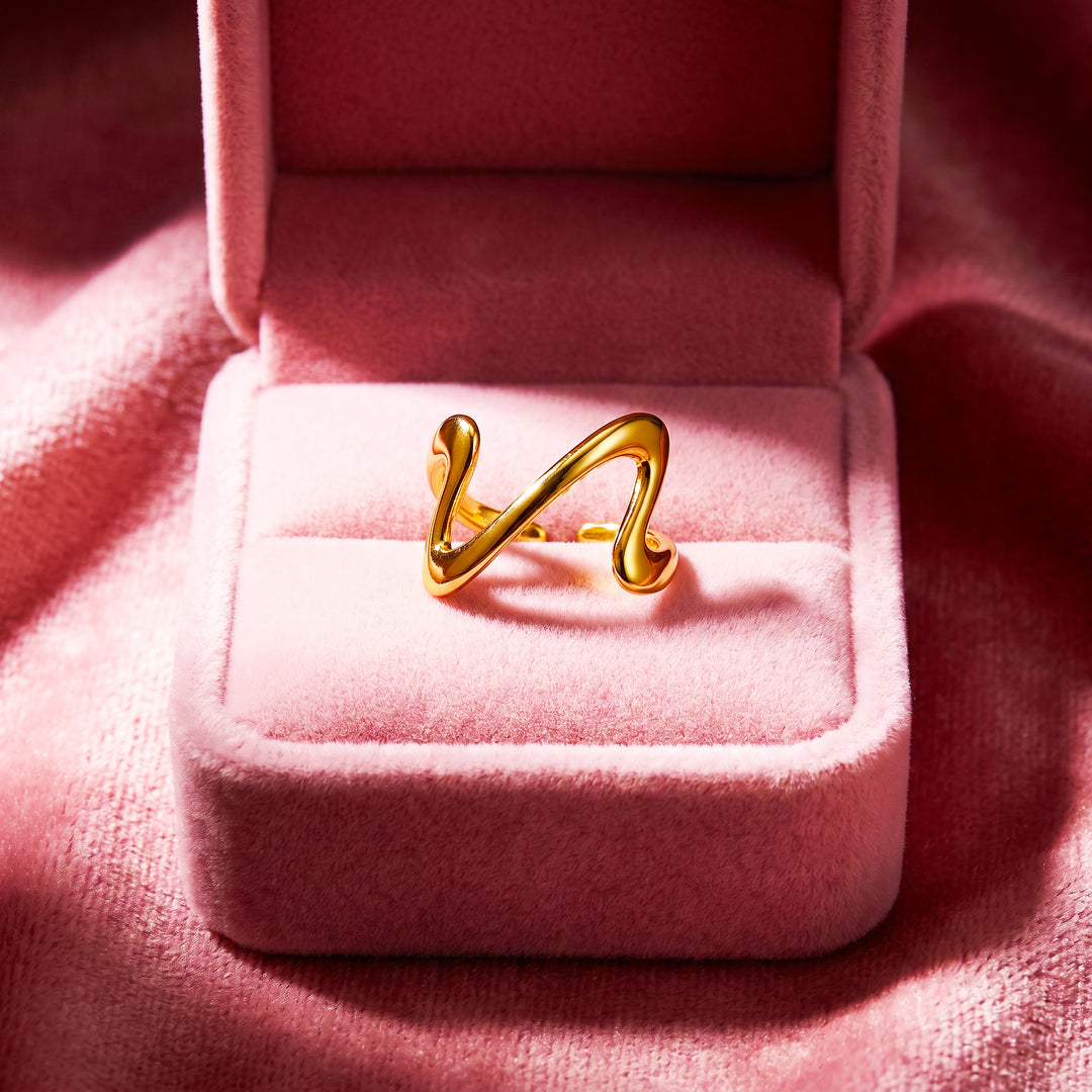 Wave V-Shape Ring | Gold-Plated Adjustable Ring | Luxe2057