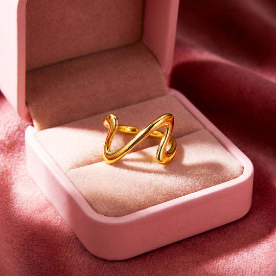 Wave V-Shape Ring | Gold-Plated Adjustable Ring | Luxe2057