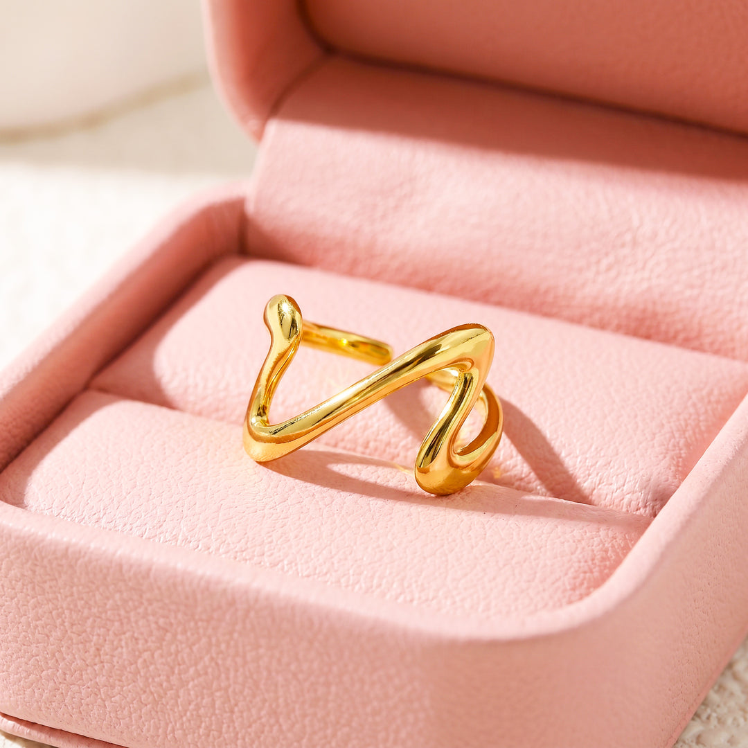 Wave V-Shape Ring | Gold-Plated Adjustable Ring | Luxe2057