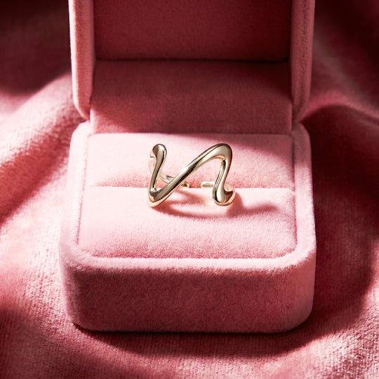 Wave V-Shape Ring | White Gold-Plated Adjustable Ring | Luxe2058