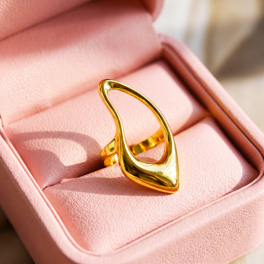Hollow Teardrop Ring | Gold-Plated Adjustable Ring | Luxe2061