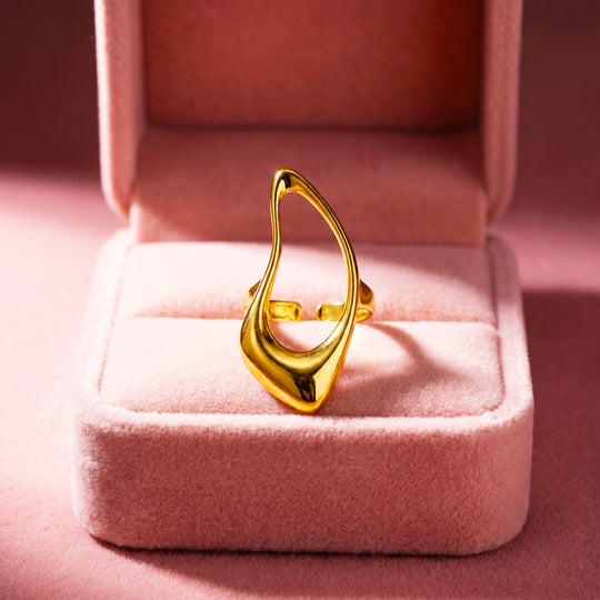 Hollow Teardrop Ring | Gold-Plated Adjustable Ring | Luxe2061