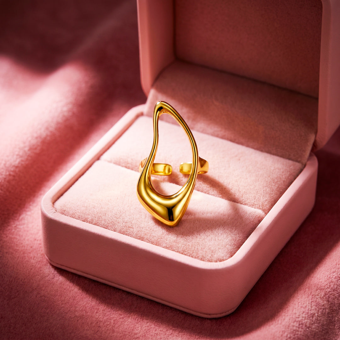 Hollow Teardrop Ring | Gold-Plated Adjustable Ring | Luxe2061