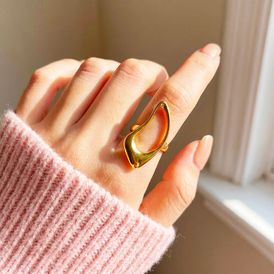 Hollow Teardrop Ring | Gold-Plated Adjustable Ring | Luxe2061