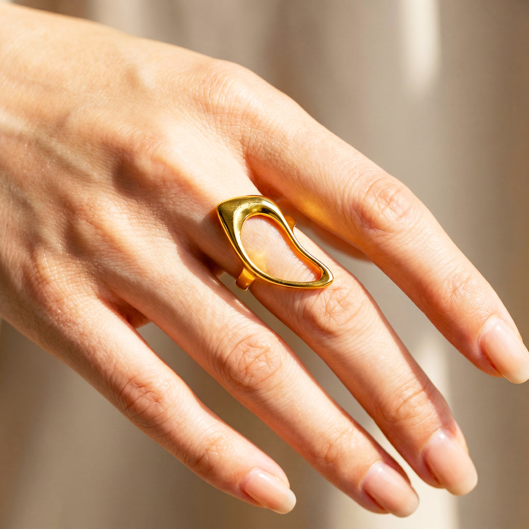 Hollow Teardrop Ring | Gold-Plated Adjustable Ring | Luxe2061