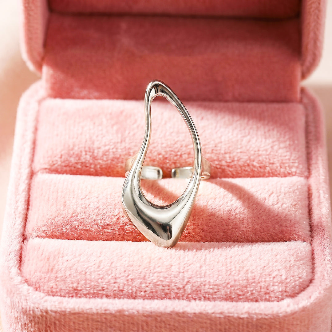 Hollow Teardrop Ring | White Gold-Plated Adjustable Ring | Luxe2062