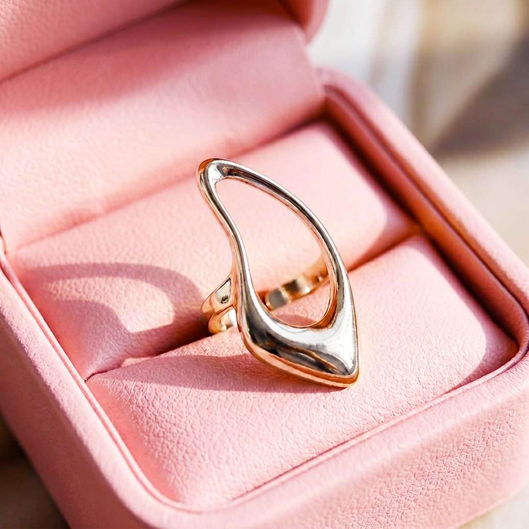Hollow Teardrop Ring | White Gold-Plated Adjustable Ring | Luxe2062