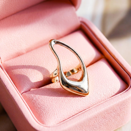 Hollow Teardrop Ring | White Gold-Plated Adjustable Ring | Luxe2062