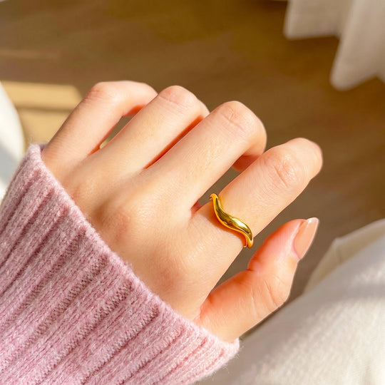 Fluid Wave Band Ring | Gold-Plated Adjustable Ring | Luxe2063