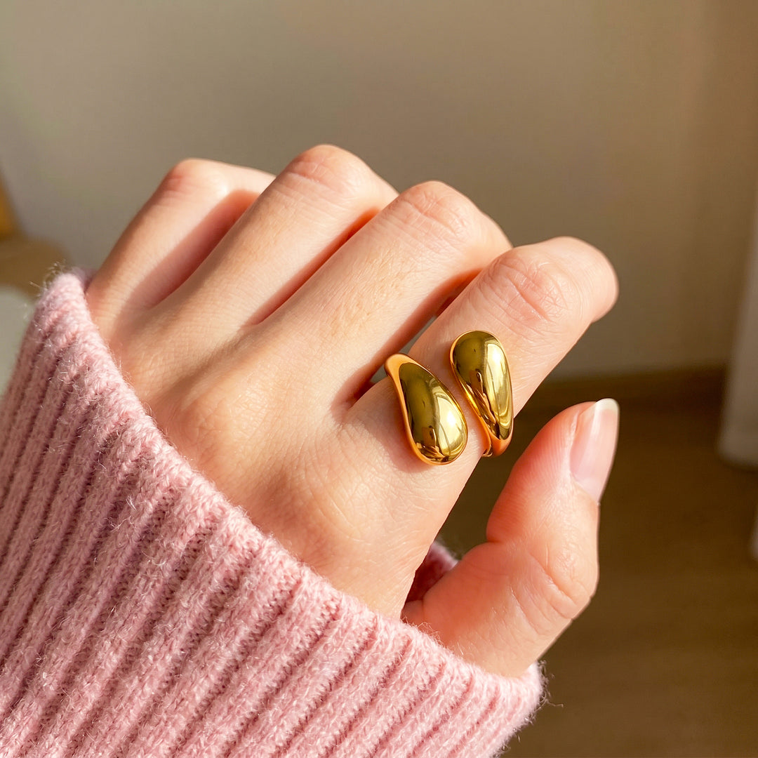 Double Teardrop Bypass Ring | Gold | Luxe2069