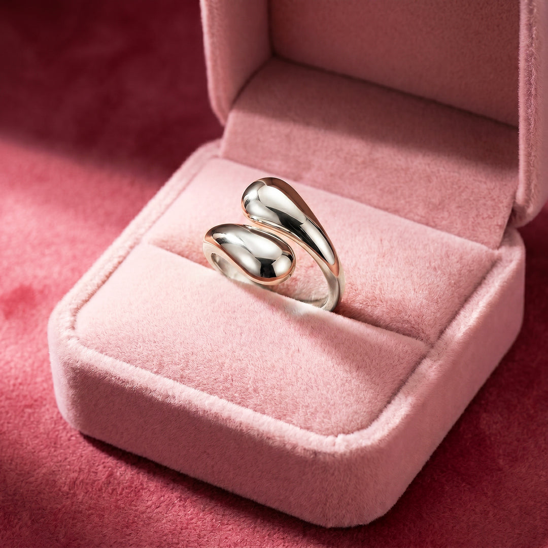 Double Teardrop Bypass Ring | White Gold| Luxe2070