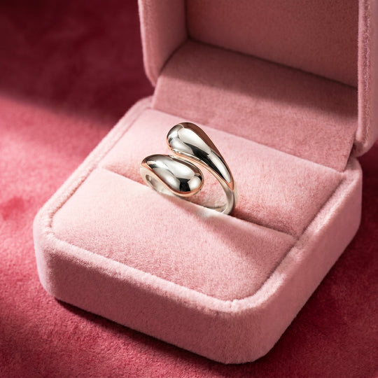 Double Teardrop Bypass Ring | White Gold| Luxe2070