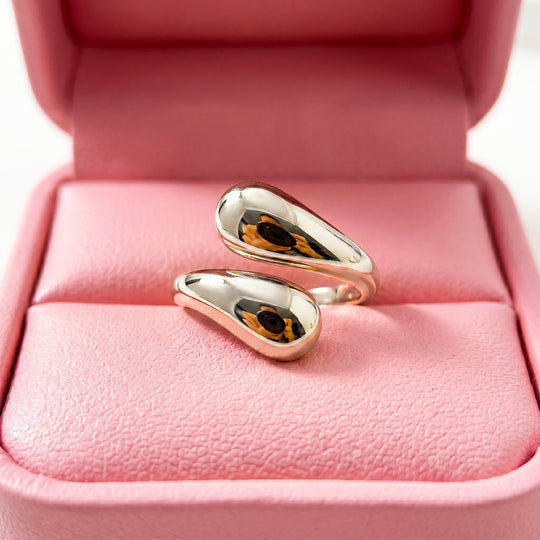 Double Teardrop Bypass Ring | White Gold| Luxe2070