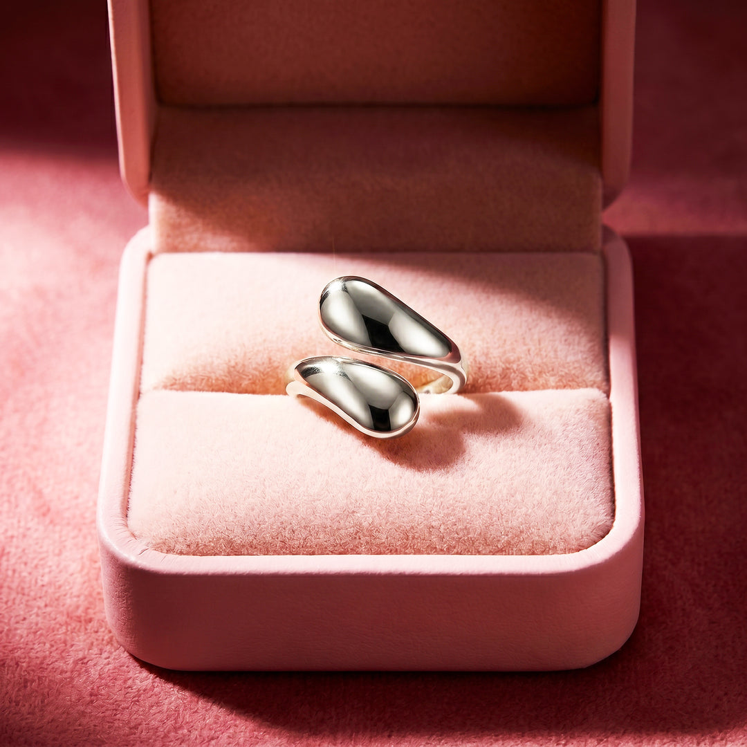 Double Teardrop Bypass Ring | White Gold| Luxe2070
