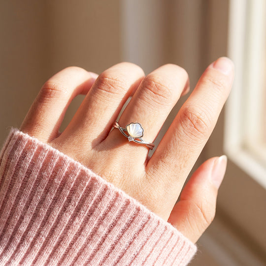 Mother of Pearl Shell &amp; Diamond Simulant Twist Band Ring | Luxe2083