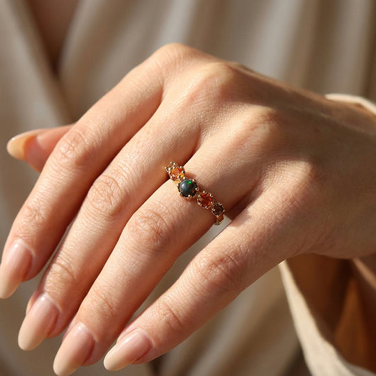 Aurelia Curved Opal Cluster Adjustable Ring | Luxe2108