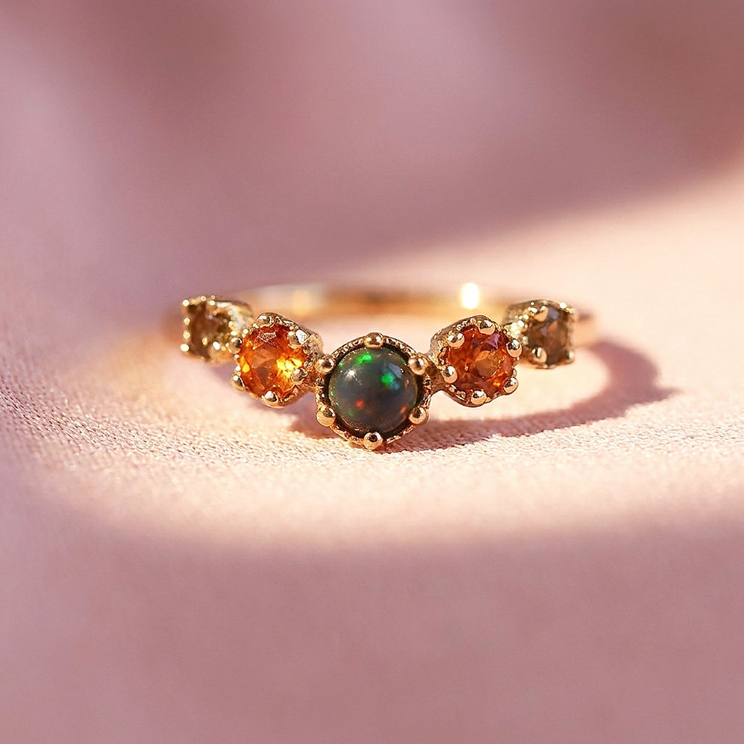 Aurelia Curved Opal Cluster Adjustable Ring | Luxe2108