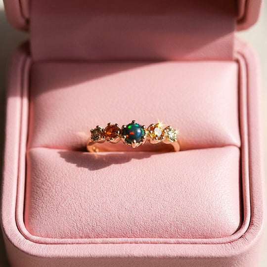 Aurelia Curved Opal Cluster Adjustable Ring | Luxe2108