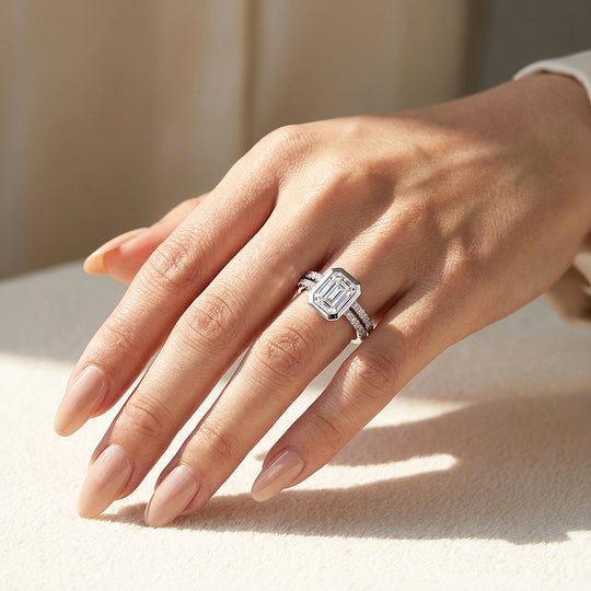 Emerald-Cut Bezel Double Pavé Band | Women&