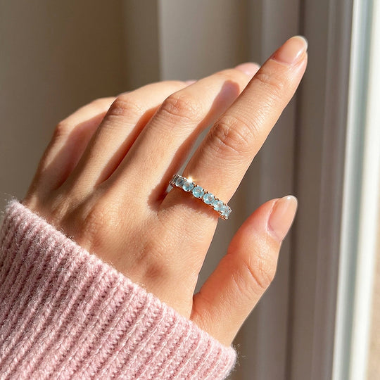 Aquamarine-Blue Round Eternity Band | Women&