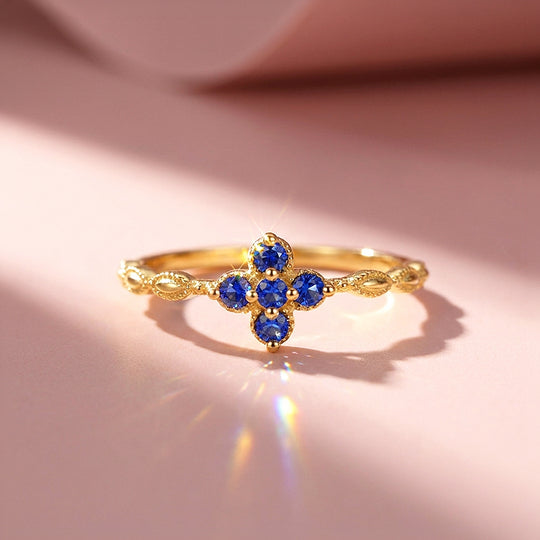 Sapphire-Blue Floral Cluster Marquise Band | Women&