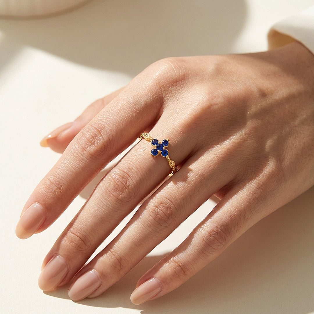 Sapphire-Blue Floral Cluster Marquise Band | Women&