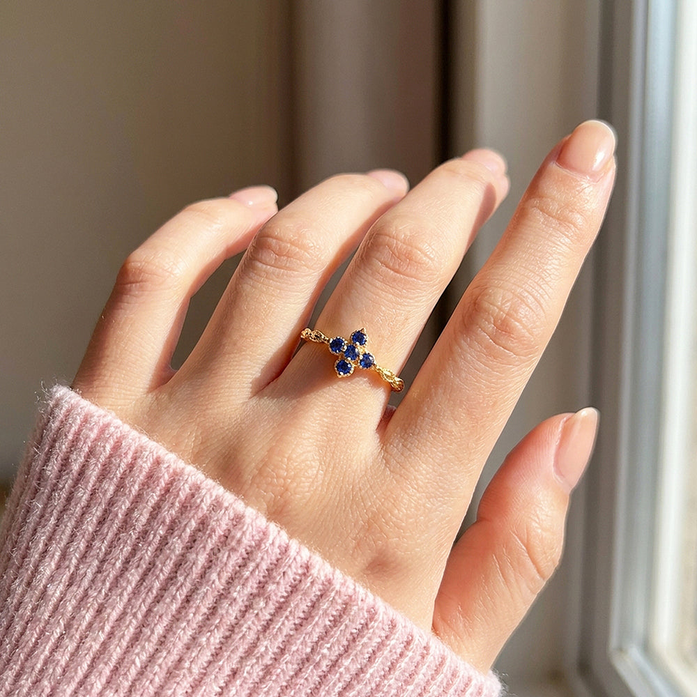 Sapphire-Blue Floral Cluster Marquise Band | Women's Ring | Luxe2130