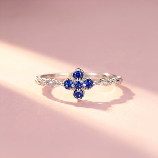 Sapphire-Blue Floral Cluster Marquise Band | Women&
