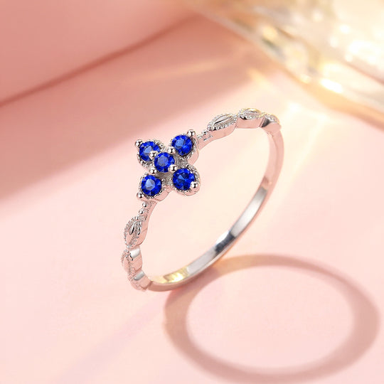 Sapphire-Blue Floral Cluster Marquise Band | Women&
