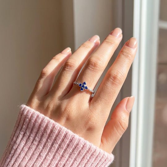 Sapphire-Blue Floral Cluster Marquise Band | Women&