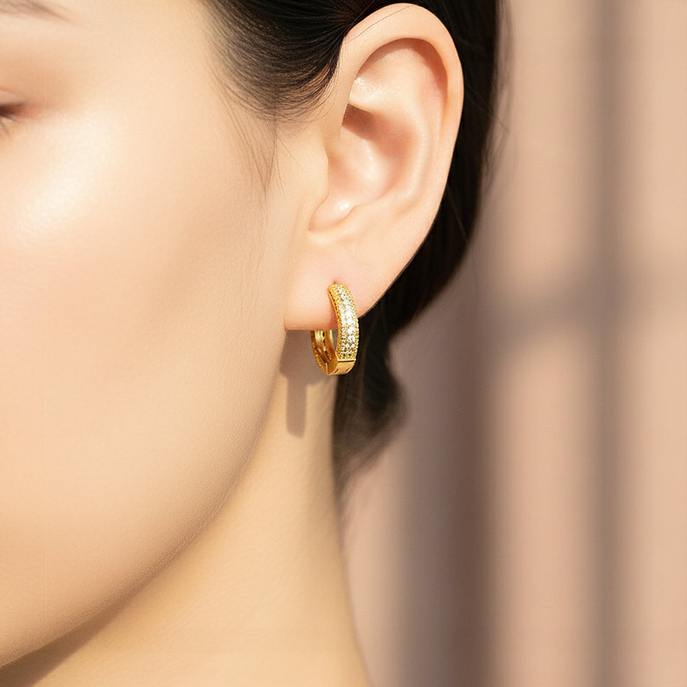 Pavé Brilliance Huggie Earrings | Gold & White Gold | Luxe2875 - Luxe Earrings | Singapore Jewellery, Wedding Rings & Gifts | Same Day Delivery | Tiara.com.sg