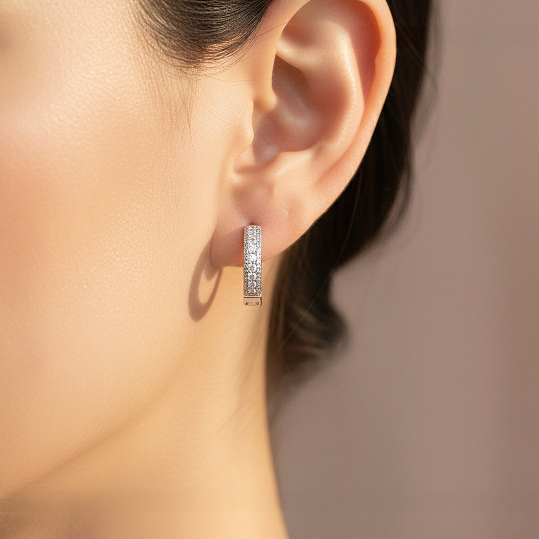 Pavé Brilliance Huggie Earrings | Gold & White Gold | Luxe2875 - Luxe Earrings | Singapore Jewellery, Wedding Rings & Gifts | Same Day Delivery | Tiara.com.sg