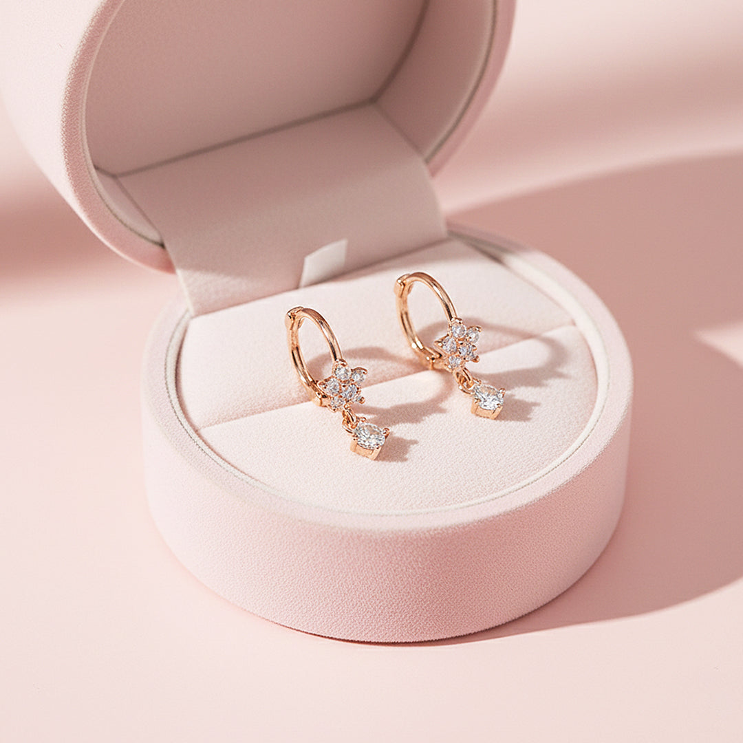Starlit Drop Celestial Hoop Earrings | White &amp; Rose Gold | Luxe2906 - Luxe Earrings | Singapore Jewellery, Wedding Rings &amp; Gifts | Same Day Delivery | Tiara.com.sg