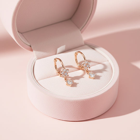 Starlit Drop Celestial Hoop Earrings | White &amp; Rose Gold | Luxe2906 - Luxe Earrings | Singapore Jewellery, Wedding Rings &amp; Gifts | Same Day Delivery | Tiara.com.sg