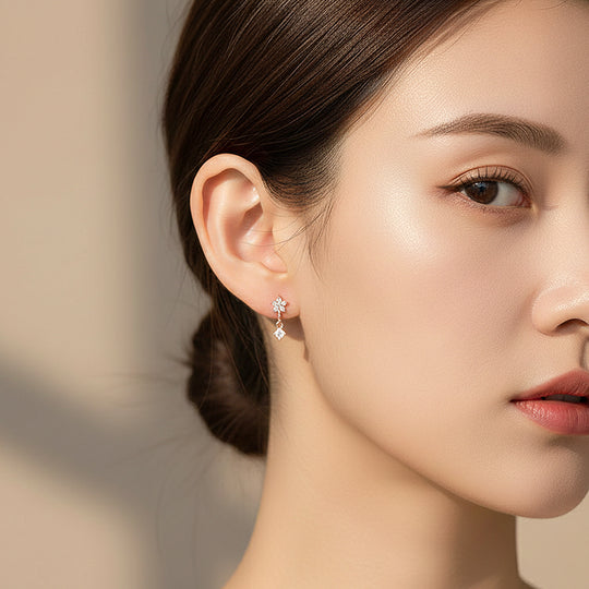 Starlit Drop Celestial Hoop Earrings | White &amp; Rose Gold | Luxe2906 - Luxe Earrings | Singapore Jewellery, Wedding Rings &amp; Gifts | Same Day Delivery | Tiara.com.sg