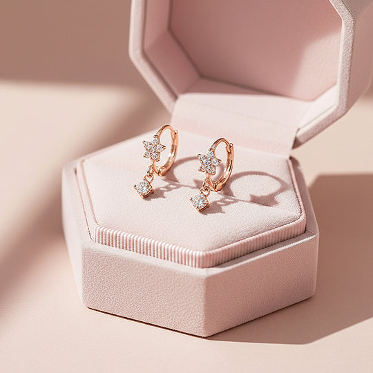 Starlit Drop Celestial Hoop Earrings | White &amp; Rose Gold | Luxe2906 - Luxe Earrings | Singapore Jewellery, Wedding Rings &amp; Gifts | Same Day Delivery | Tiara.com.sg