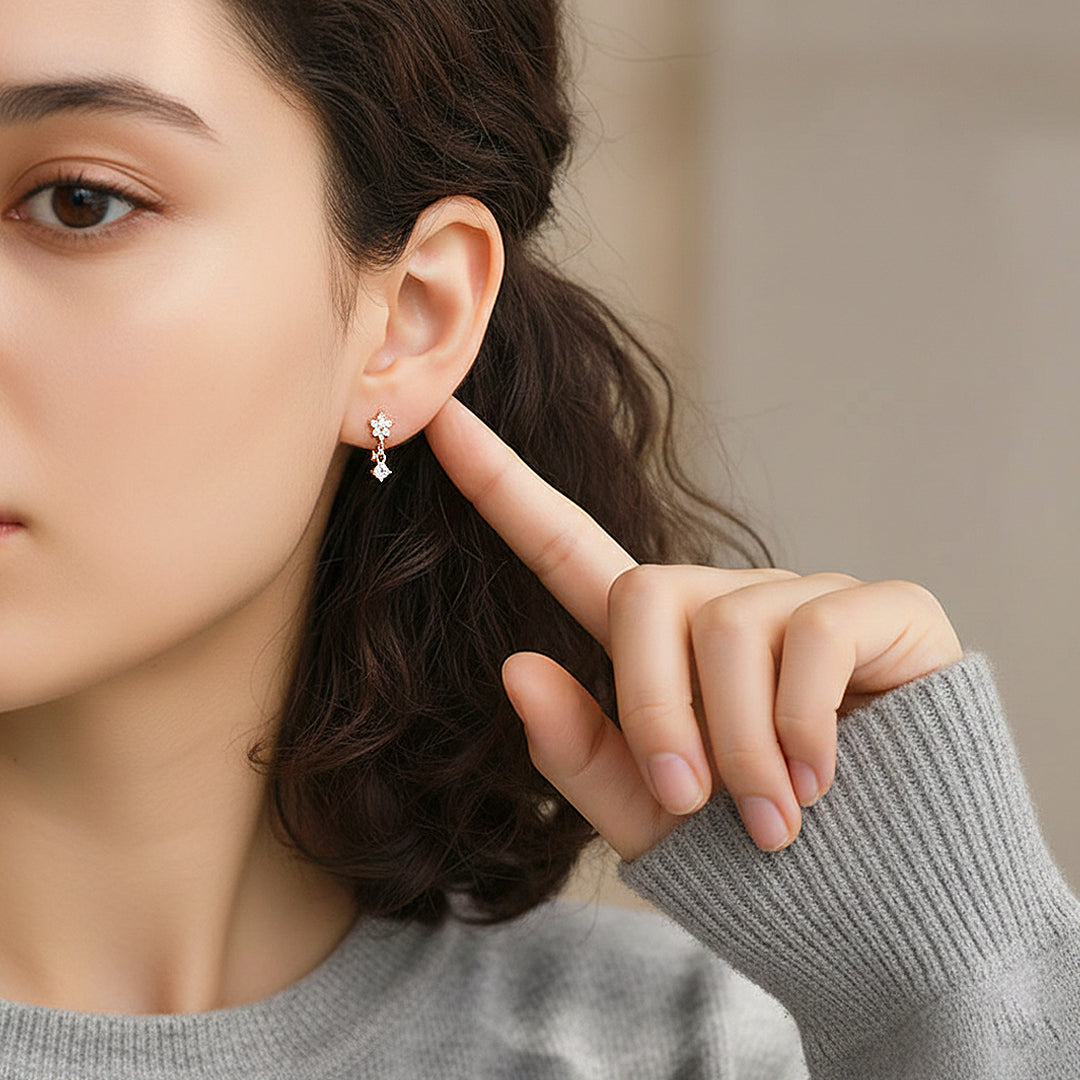 Starlit Drop Celestial Hoop Earrings | White &amp; Rose Gold | Luxe2906 - Luxe Earrings | Singapore Jewellery, Wedding Rings &amp; Gifts | Same Day Delivery | Tiara.com.sg