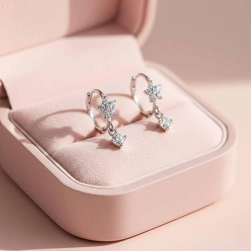 Starlit Drop Celestial Hoop Earrings | White & Rose Gold | Luxe2906 - Luxe Earrings | Singapore Jewellery, Wedding Rings & Gifts | Same Day Delivery | Tiara.com.sg