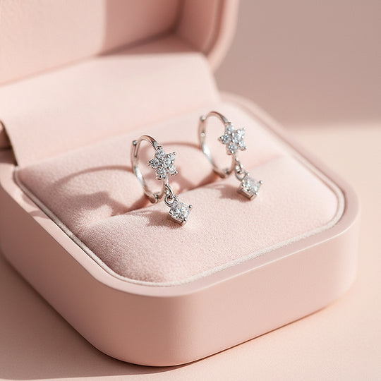 Starlit Drop Celestial Hoop Earrings | White &amp; Rose Gold | Luxe2906 - Luxe Earrings | Singapore Jewellery, Wedding Rings &amp; Gifts | Same Day Delivery | Tiara.com.sg