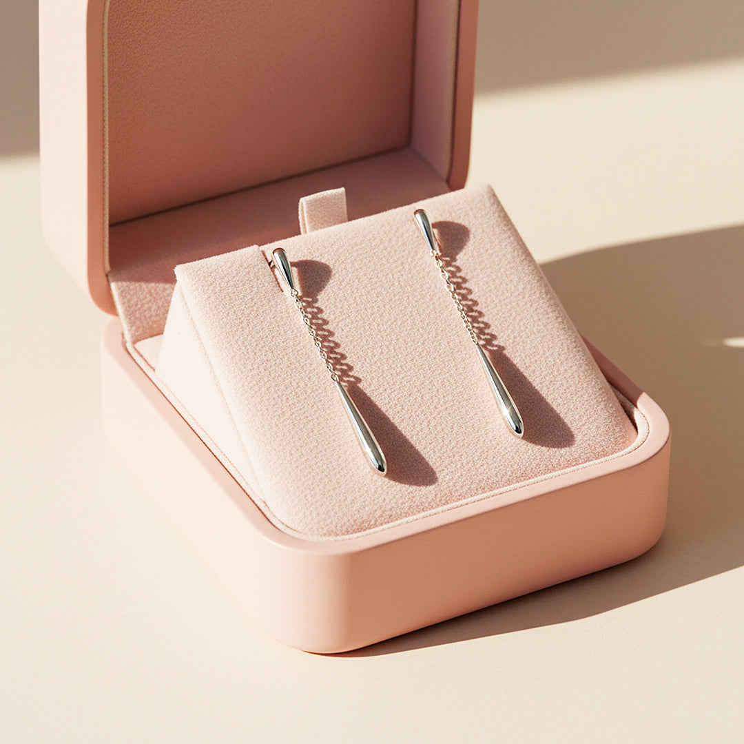 Silver Cascade Elongated Teardrop Earrings | White Gold | Luxe2968 - Luxe Earrings | Singapore Jewellery, Wedding Rings &amp; Gifts | Same Day Delivery | Tiara.com.sg